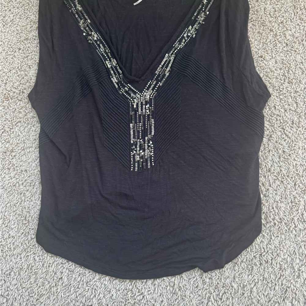 Free People Black Embellished V-Neck Women’s Top